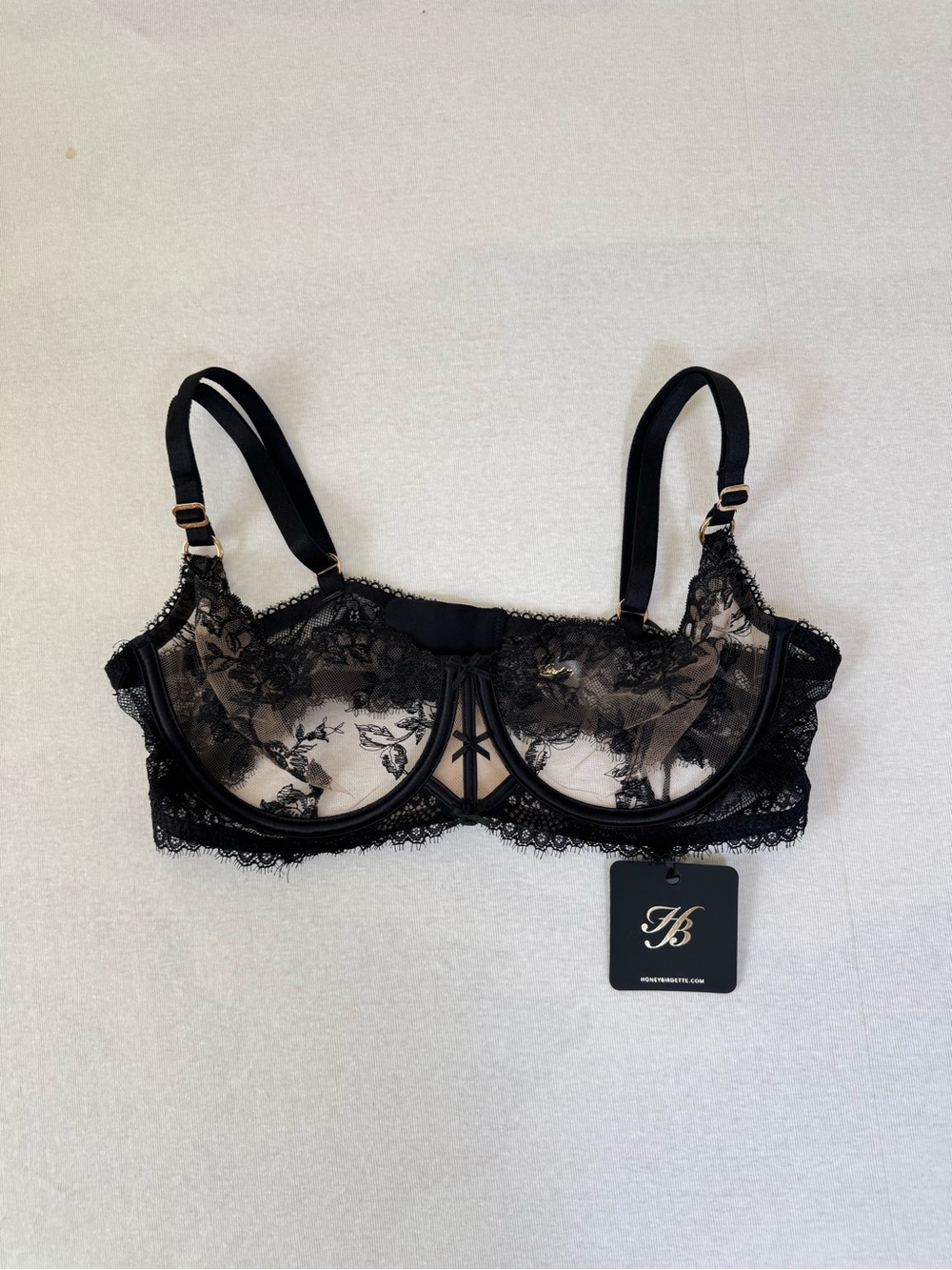 Honey Birdette Esme Underwire Balconette-Black New 36D